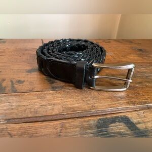 Vintage Cole Haan Black Leather Link Belt Silver Buckle 40
